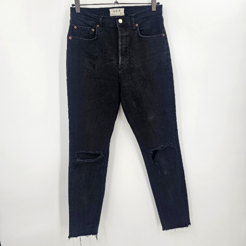 We The Free Free People Black Button Fly High Waist Skinny Raw Hem Jeans Size 30